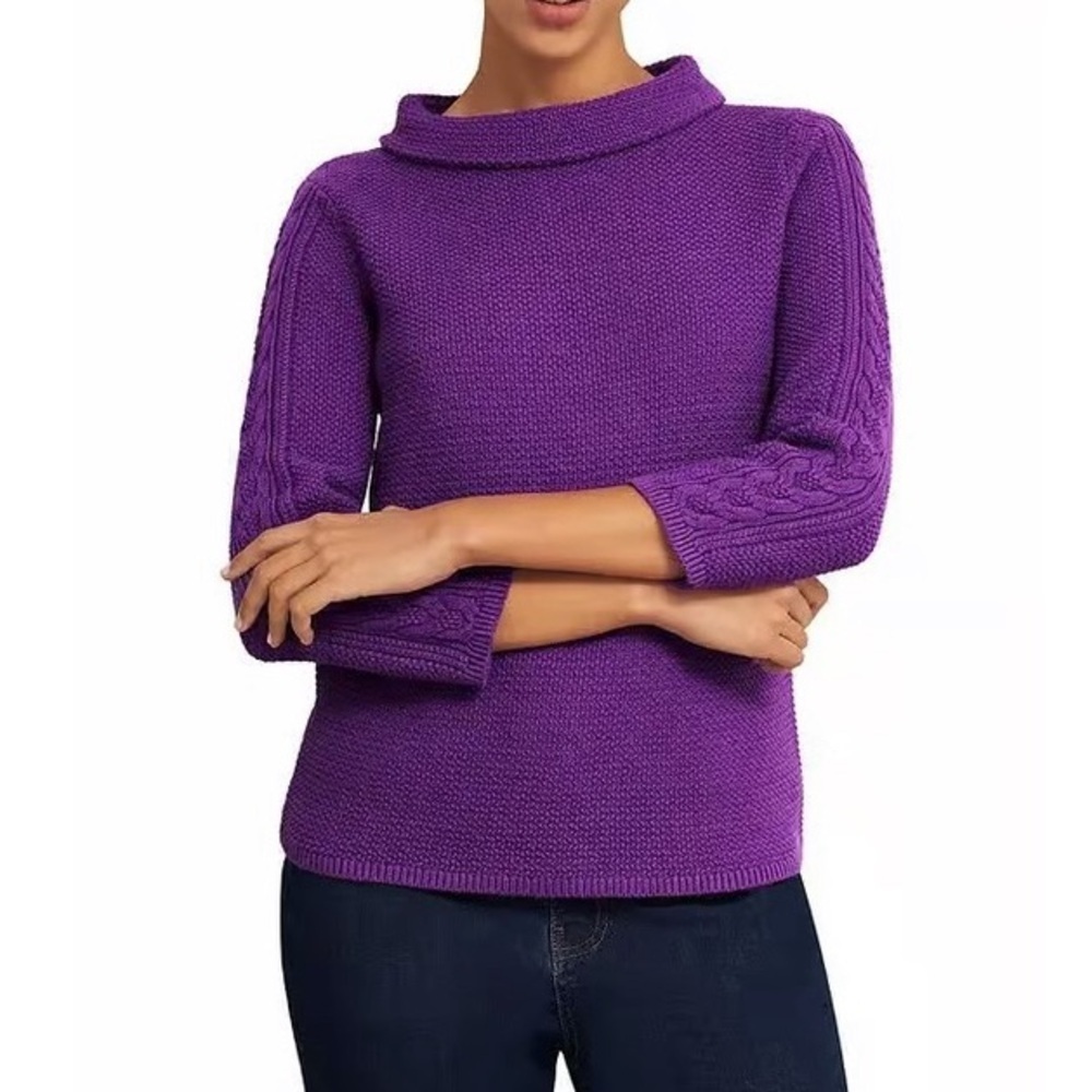 HOBBS LONDON Women’s Camilla Boat Neck Cable Knit Sweater with 3/4 Sleeves SZ XS